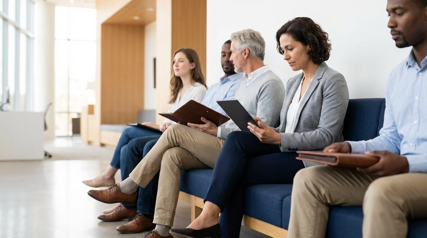Diverse candidates in a job interview setting