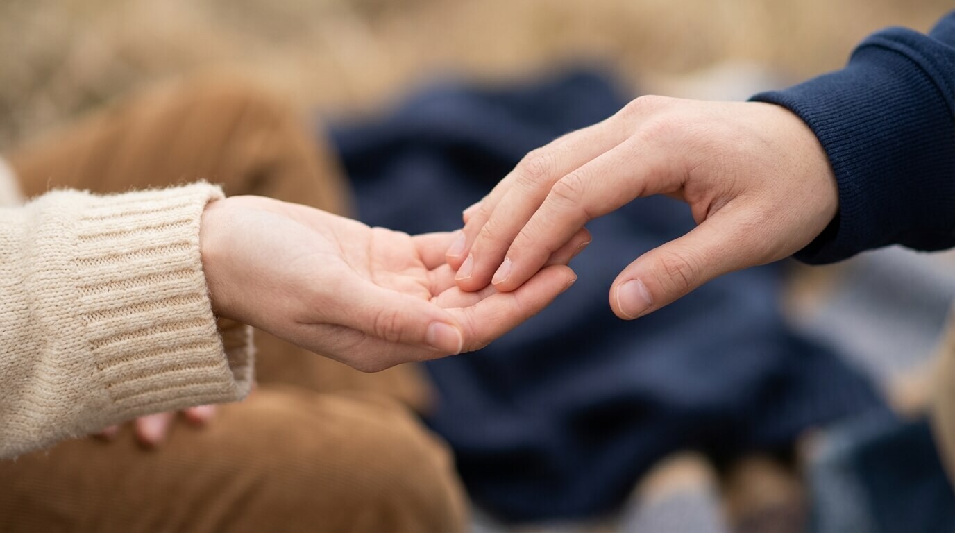 Hand reaching out to support another person